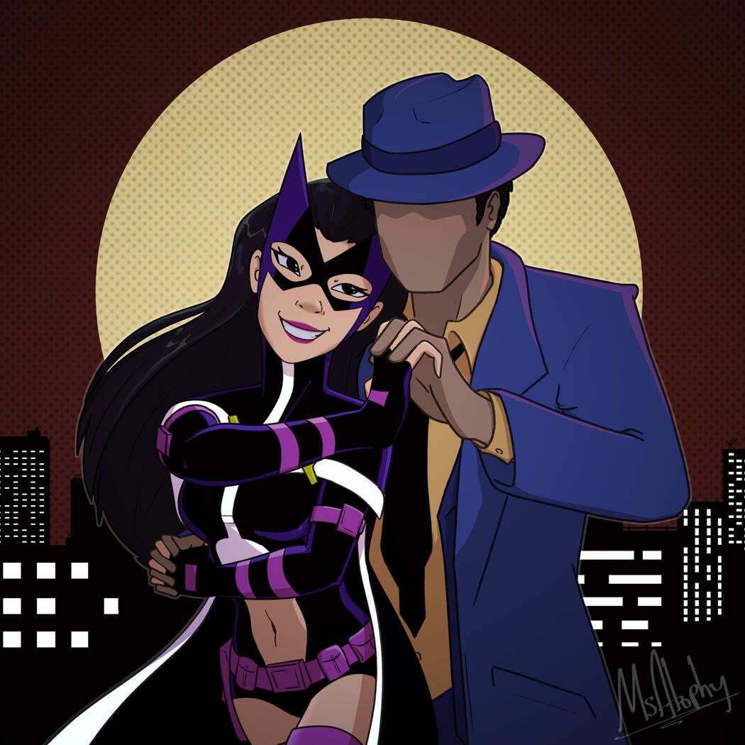 [DC] Huntress and Question dancing with the night city behind them.