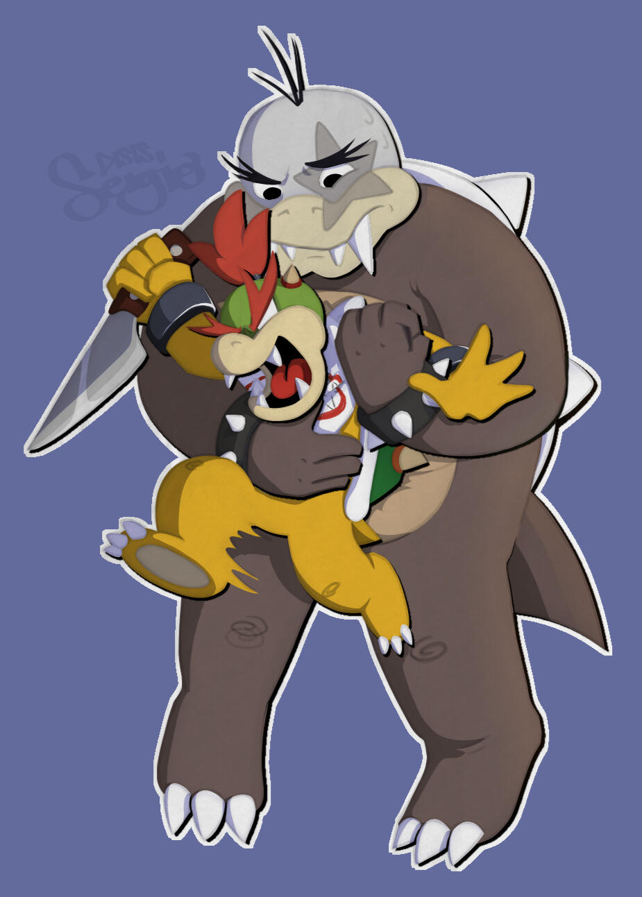 [Super Mario] Morton Jr holding back an enraged, knife-wielding Bowser Jr.